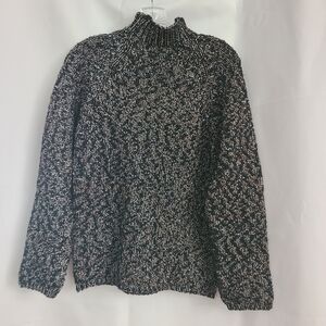 Morgano Sz 46 US 10 Black Silver Metallic Chunky Knit Merino Wool Blend Sweater